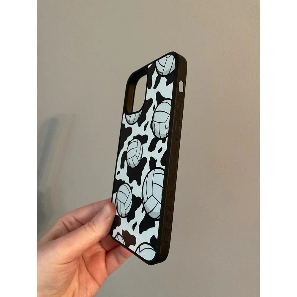 Volleyball Cow Print iPhone 12 12 Pro Case Unisex Black White Sporty Graphic